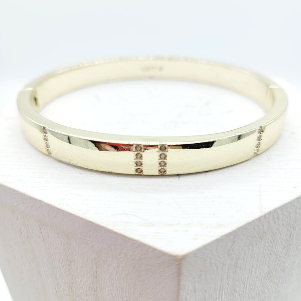 Ann Taylor Loft Oval Bangle Bracelet Gold Tone 7" Rhinestone Embellished